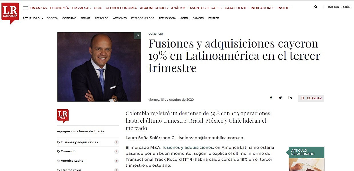 Fusiones y adquisiciones cayeron 19% en Latinoamrica en el tercer trimestre